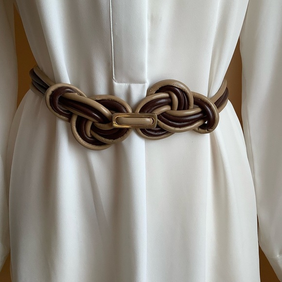VINTAGE Brown Leather Knotted Statement Belt O/S - Picture 16 of 16